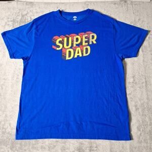 Father's Day Super Dad Graphic Tee, Short Sleeve T-Shirt Size XL Blue Cotton